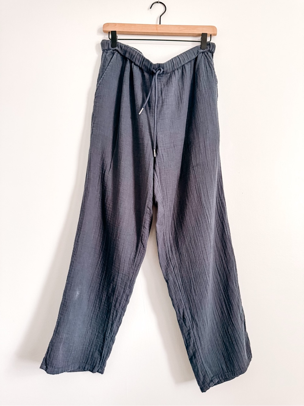 Quince Organic Cotton Gauze Wide Leg Pants Navy Size Medium